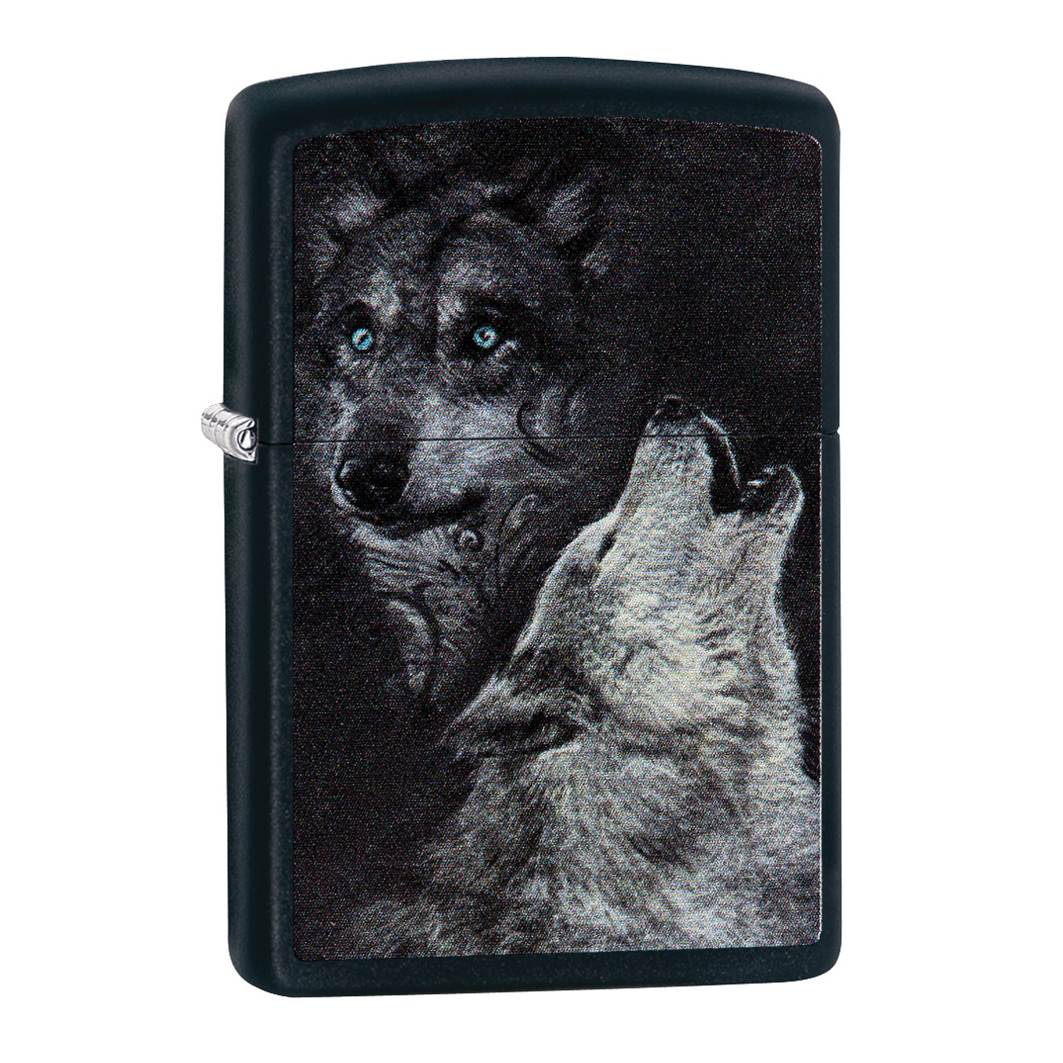 Zippo Schwarz matt Wolf