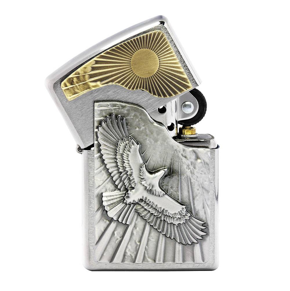 Zippo Chrom gebürstet Eagle Sun-Fly Emblem