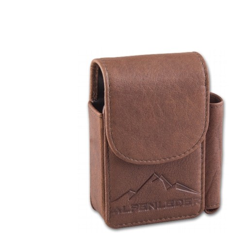 Zigaretten-Etui Alpenleder Texas Leder in brandy mit Feuerzeugköcher, 20er