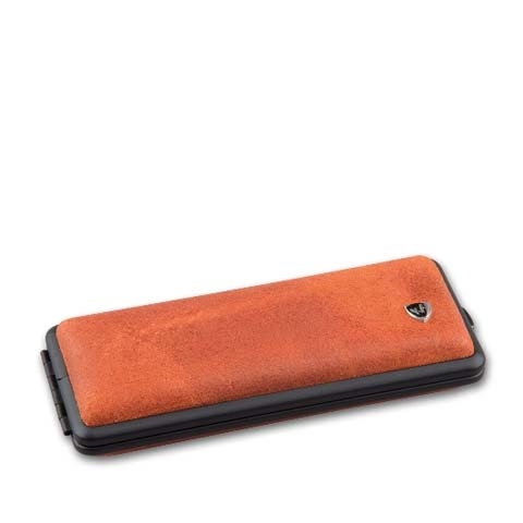 Zigaretten-Etui Metall mit Leder-Cover in rot-braun und schwarzem Rahmen für 100mm Format, 8er