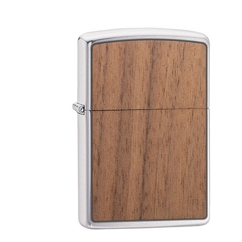 Zippo Chrom gebürstet Woodchuck Walnuss Emblem