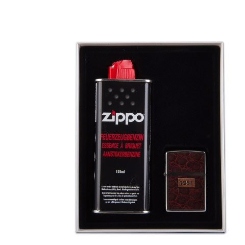 Zippo Geschenkbox Leather Wrap mit Steine und Benzin