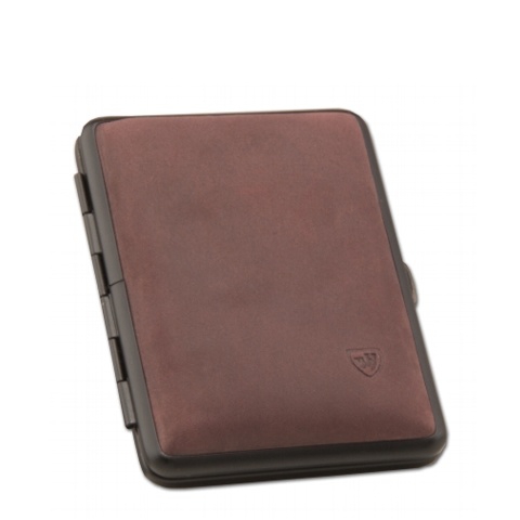 Zigaretten-Etui Metall mit Leder-Cover in bordeaux und schwarzem Rahmen, 14er