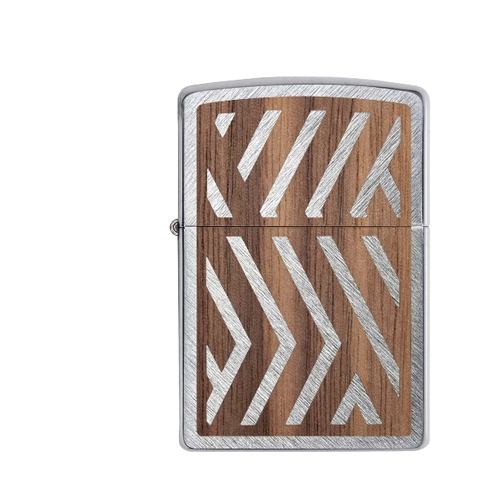 Zippo Chrom gebürstet Woodchuck Herringbone Sweep Walnuss Emblem