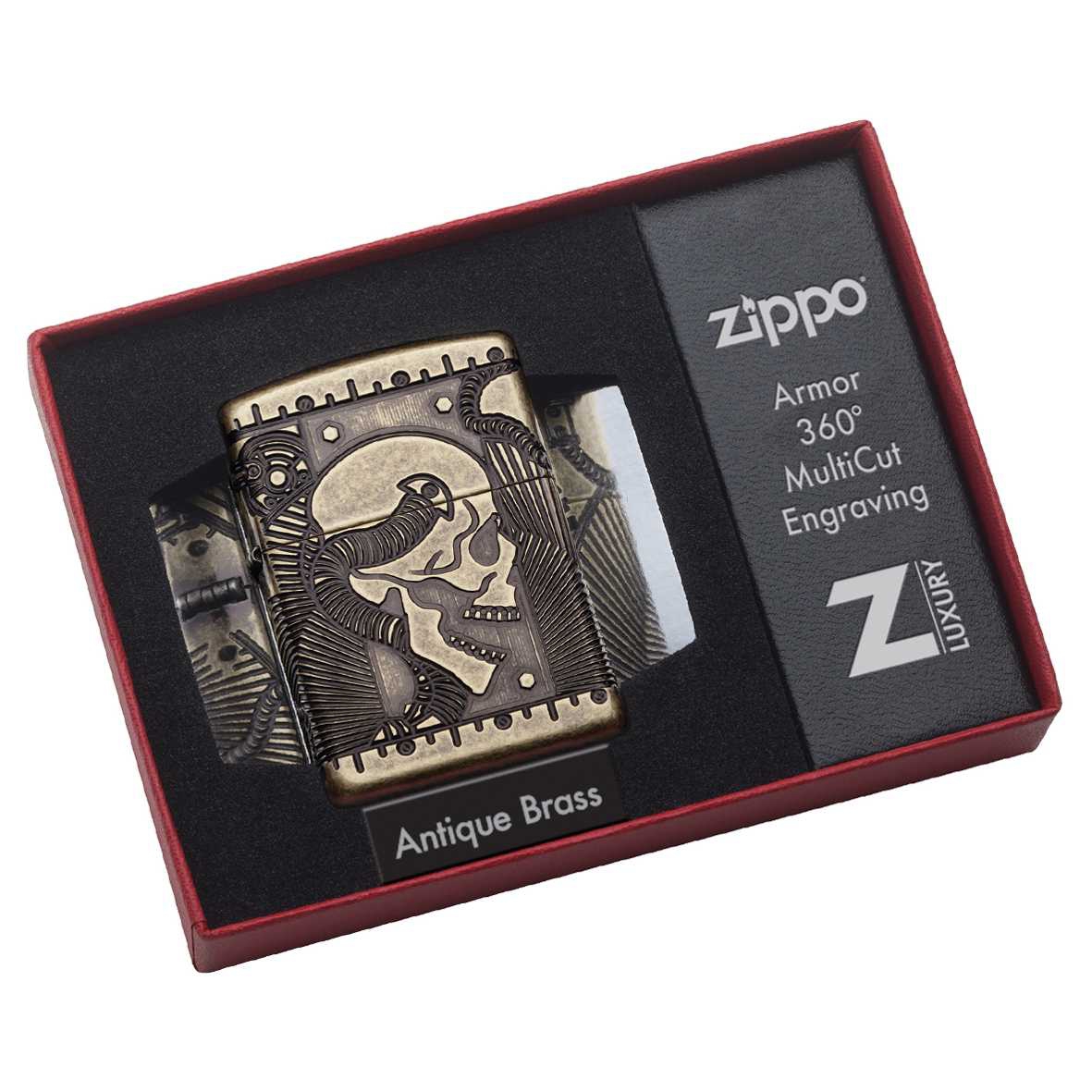 Zippo Kupfer Antik Armor Skull Multi Cut