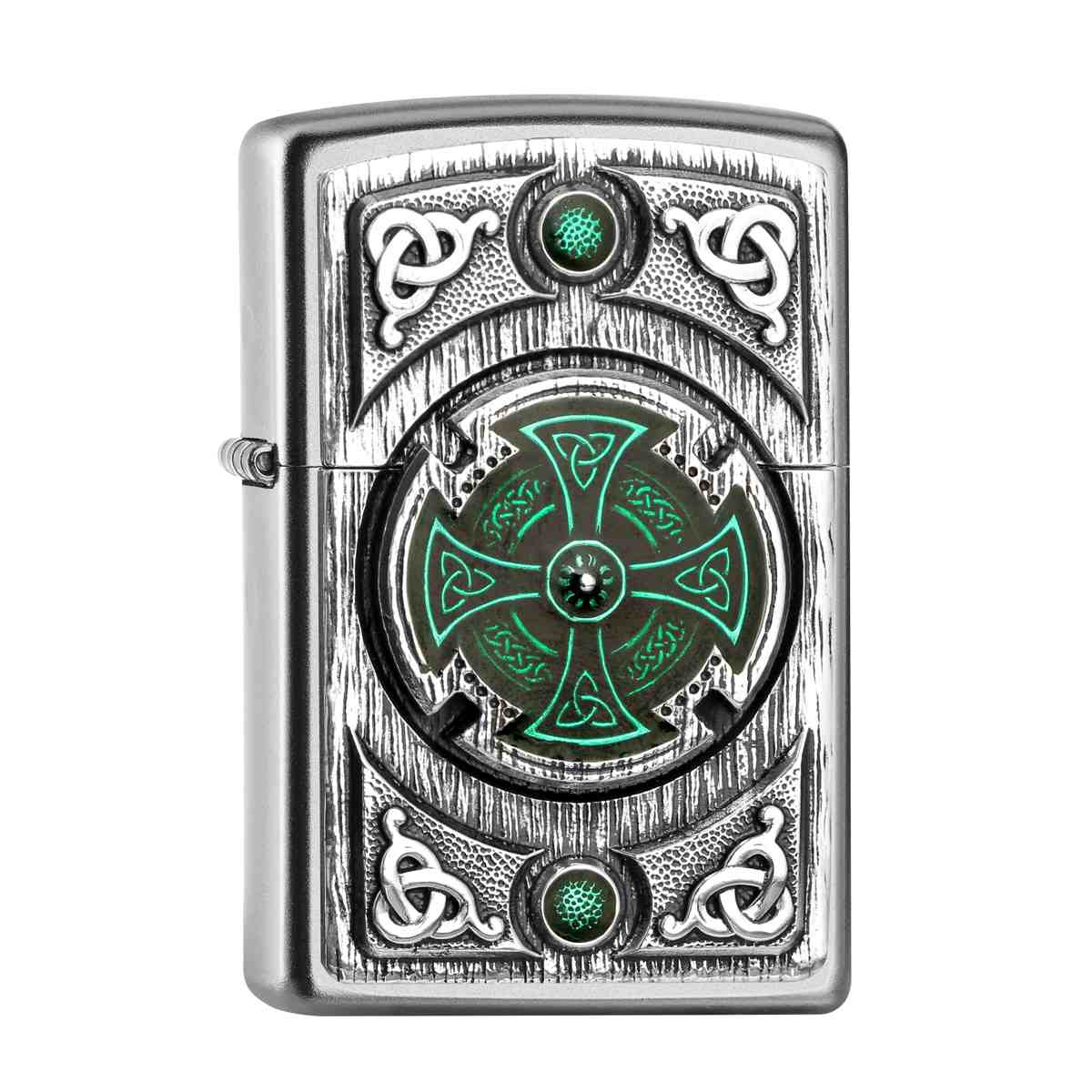 Zippo Chrom satiniert Celtic green Cross