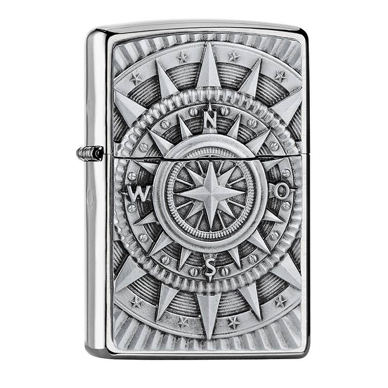 Zippo Chrom gebürstet Compass Emblem