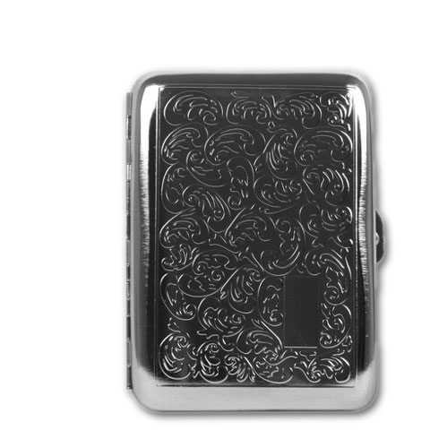 Zigaretten-Etui Metall mit Floral-Dekor und Gravurfeld, 14er